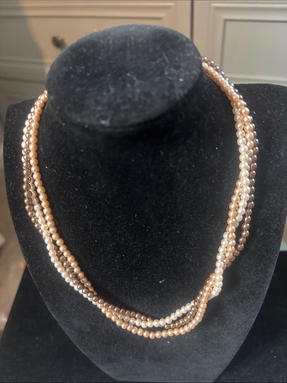 Three-Strand Pearl Necklace in Champagne and Cream - Women Jewelry